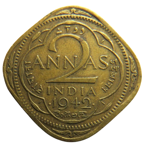 1942 King George VI India 2 Annas Coin