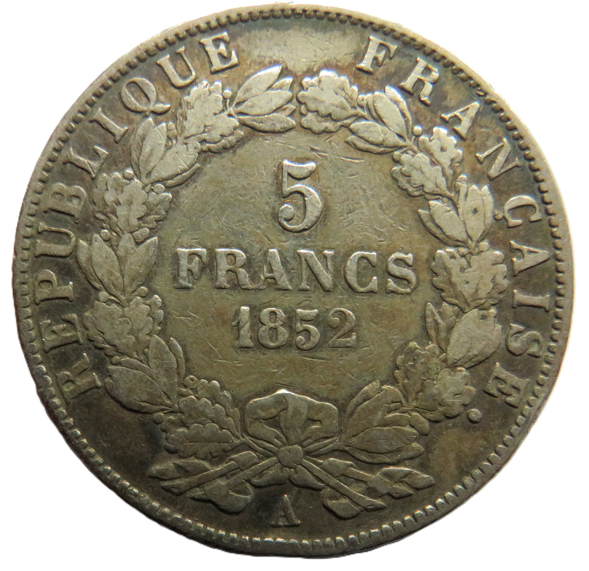 1852-A France Napoleon III Silver 5 Francs Coin