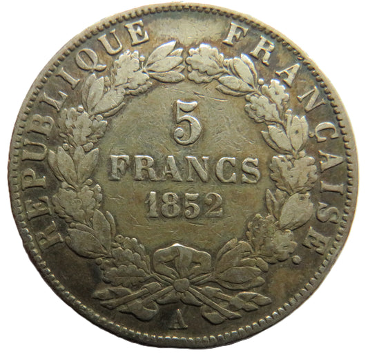 1852-A France Napoleon III Silver 5 Francs Coin