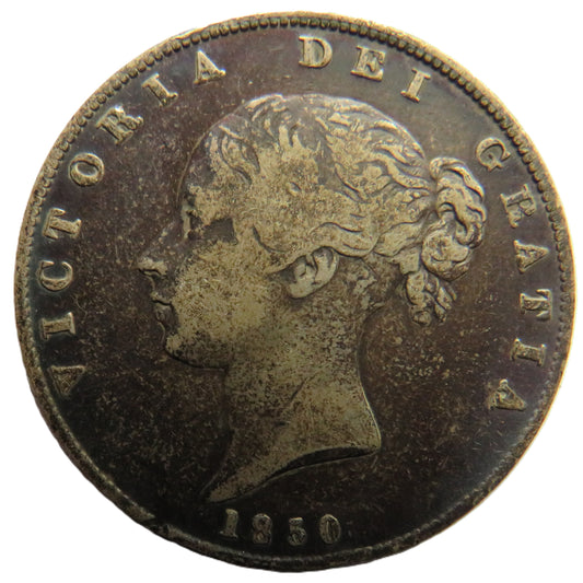 1850 Queen Victoria Young Head Silver Halfcrown Coin - Great Britain