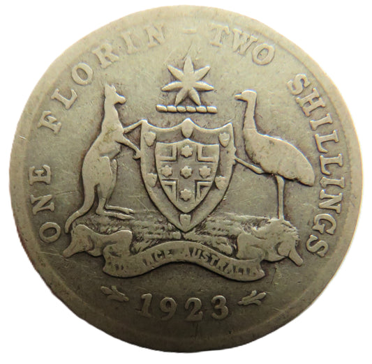 1923 King George V Australia Silver 2 Shillings Coin