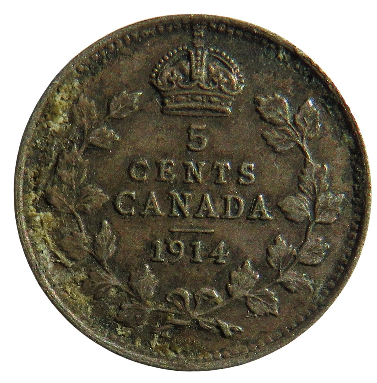 1914 King George V Canada Silver 5 Cents Coin