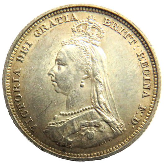 1887 Queen Victoria Jubilee Head Silver Shilling Coin High Grade - Great Britain