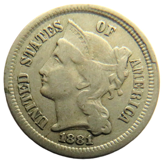 1881 USA Nickel Three Cents Coin