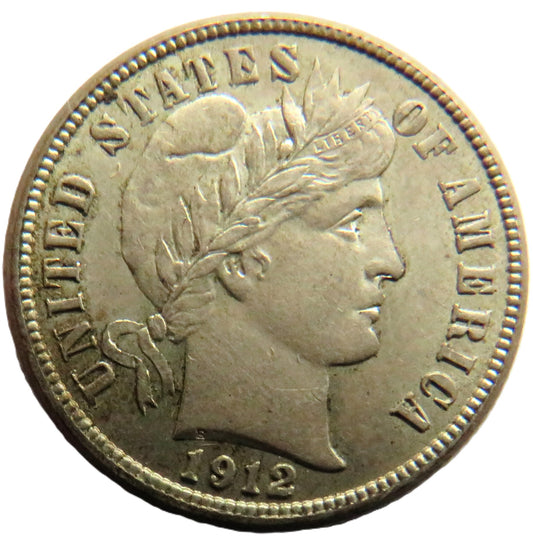 1912-S USA Silver Barber One Dime Coin In High Grade