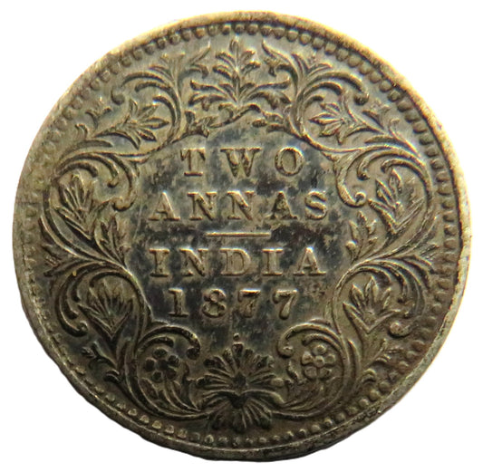 1877 Queen Victoria India Silver 2 Annas Coin