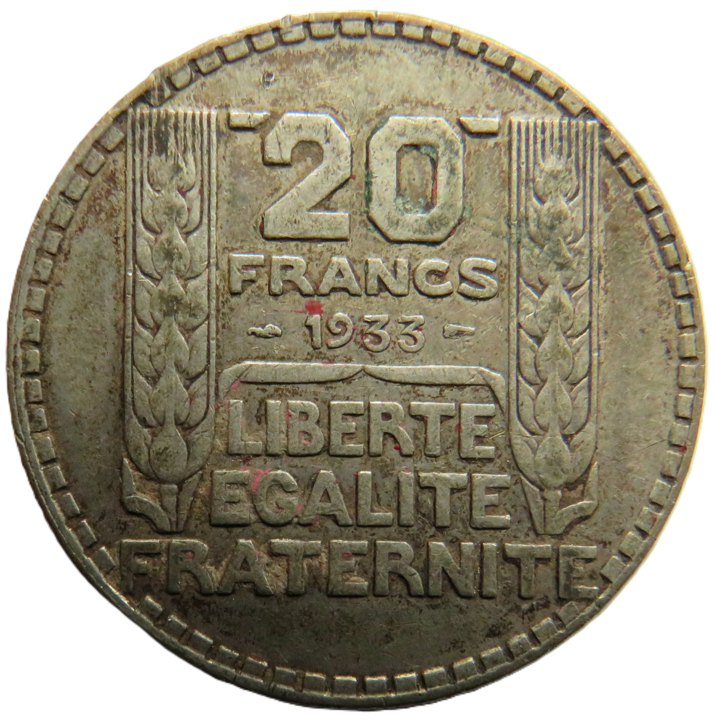 1933 France Silver 20 Francs Coin