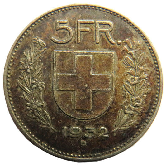1932 Switzerland Silver 5 Francs Coin