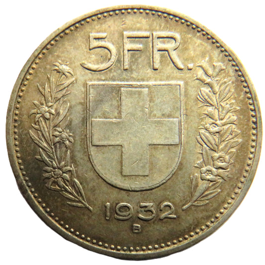 1932 Switzerland Silver 5 Francs Coin