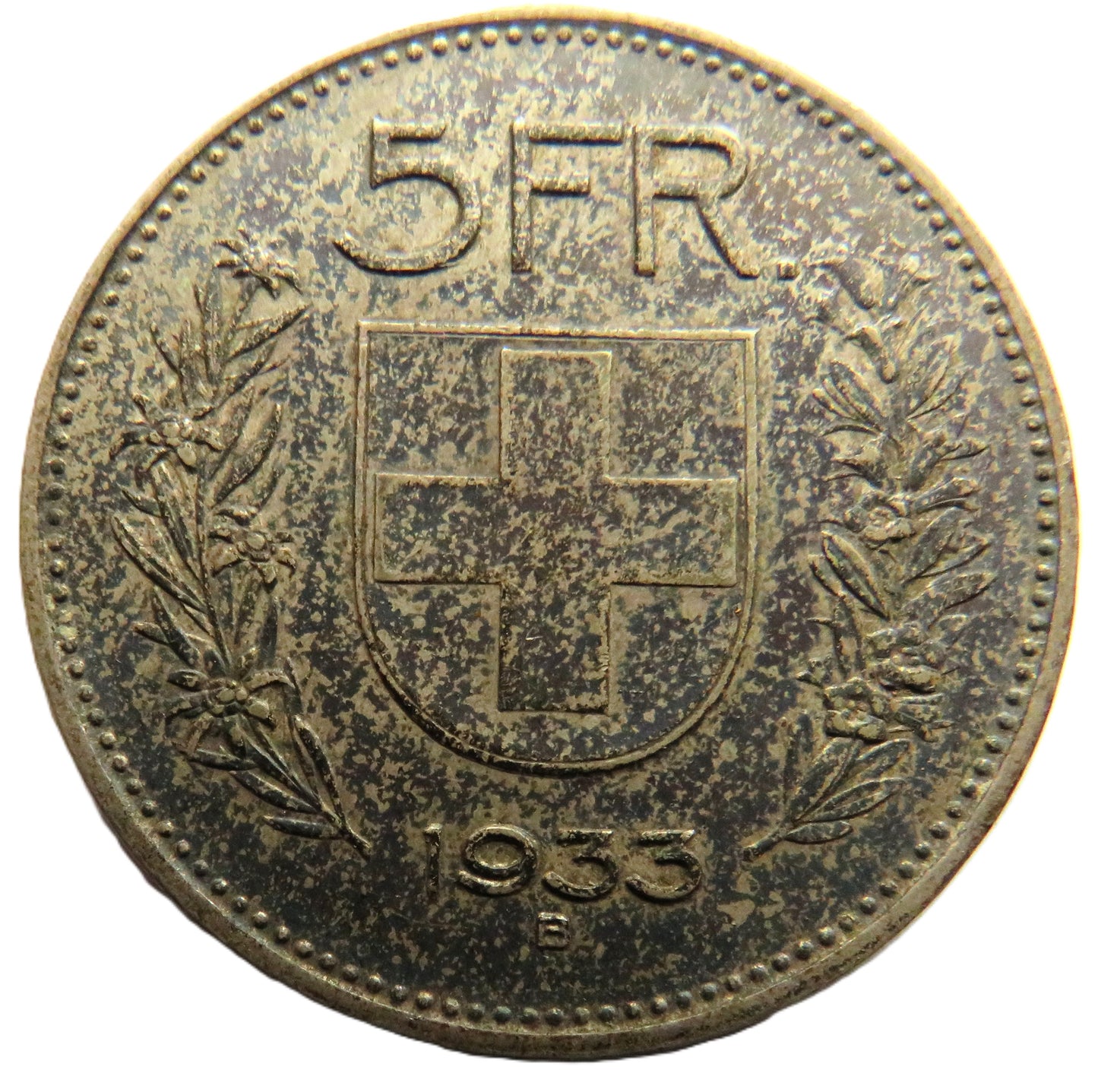 1933 Switzerland Silver 5 Francs Coin