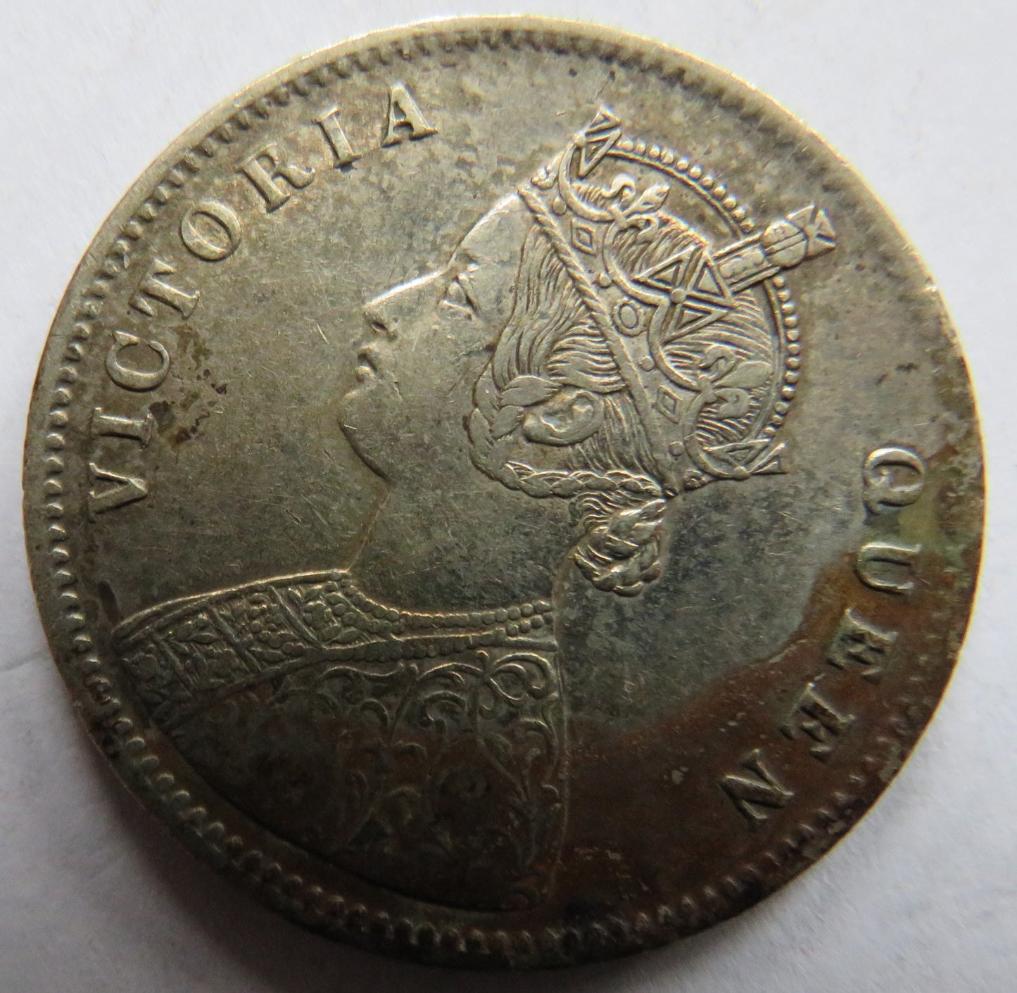 1862 Queen Victoria India Silver One Rupee Coin