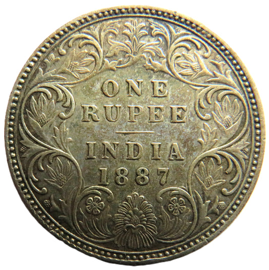 1887 Queen Victoria India Silver One Rupee Coin