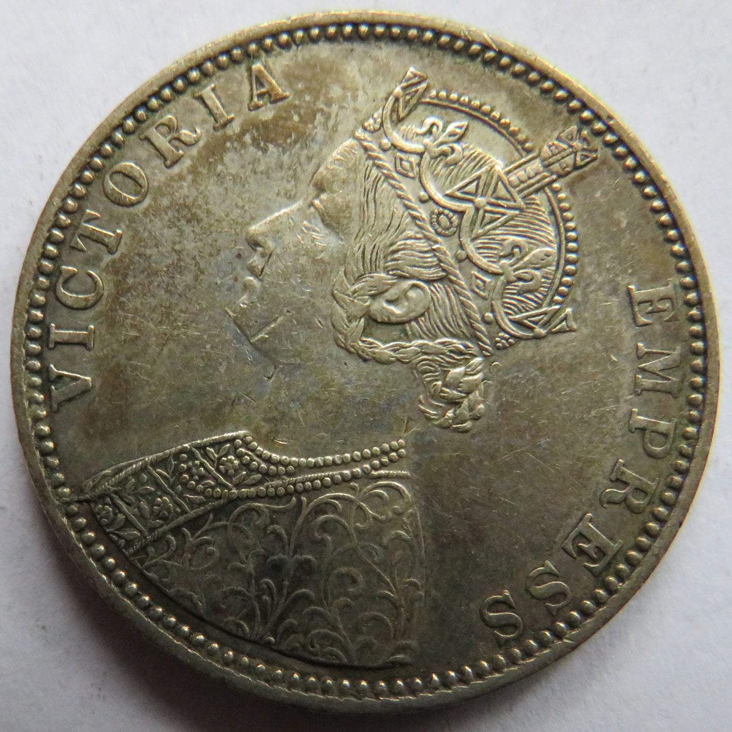 1887 Queen Victoria India Silver One Rupee Coin