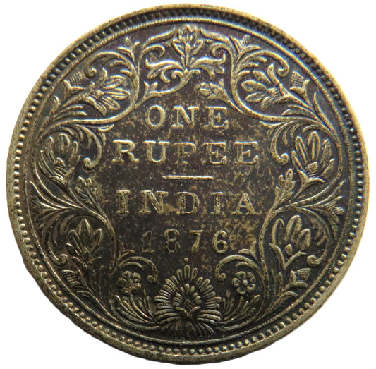 1876 Queen Victoria India Silver One Rupee Coin
