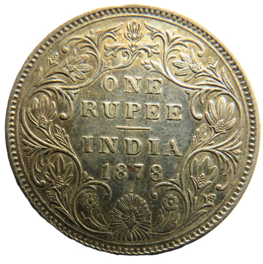 1878 Queen Victoria India Silver One Rupee Coin