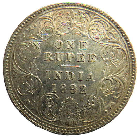 1892 Queen Victoria India Silver One Rupee Coin