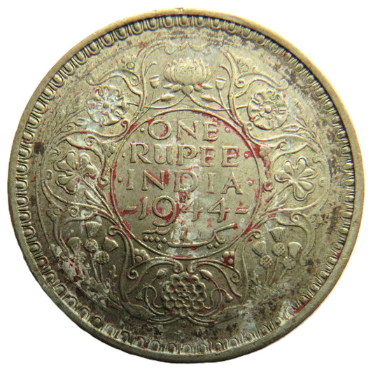 1944 King George VI India Silver One Rupee Coin