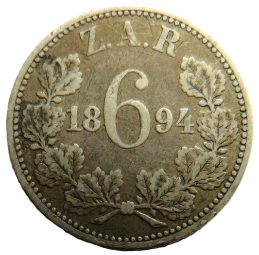 1894 South Africa Silver Sixpence Coin
