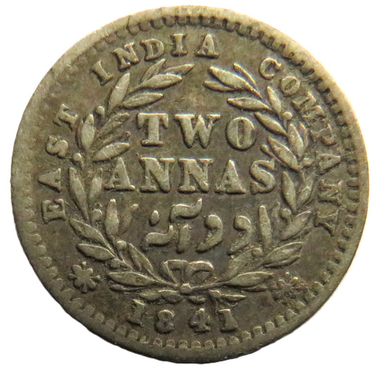 1841 Queen Victoria East India Company Silver 2 Annas Coin