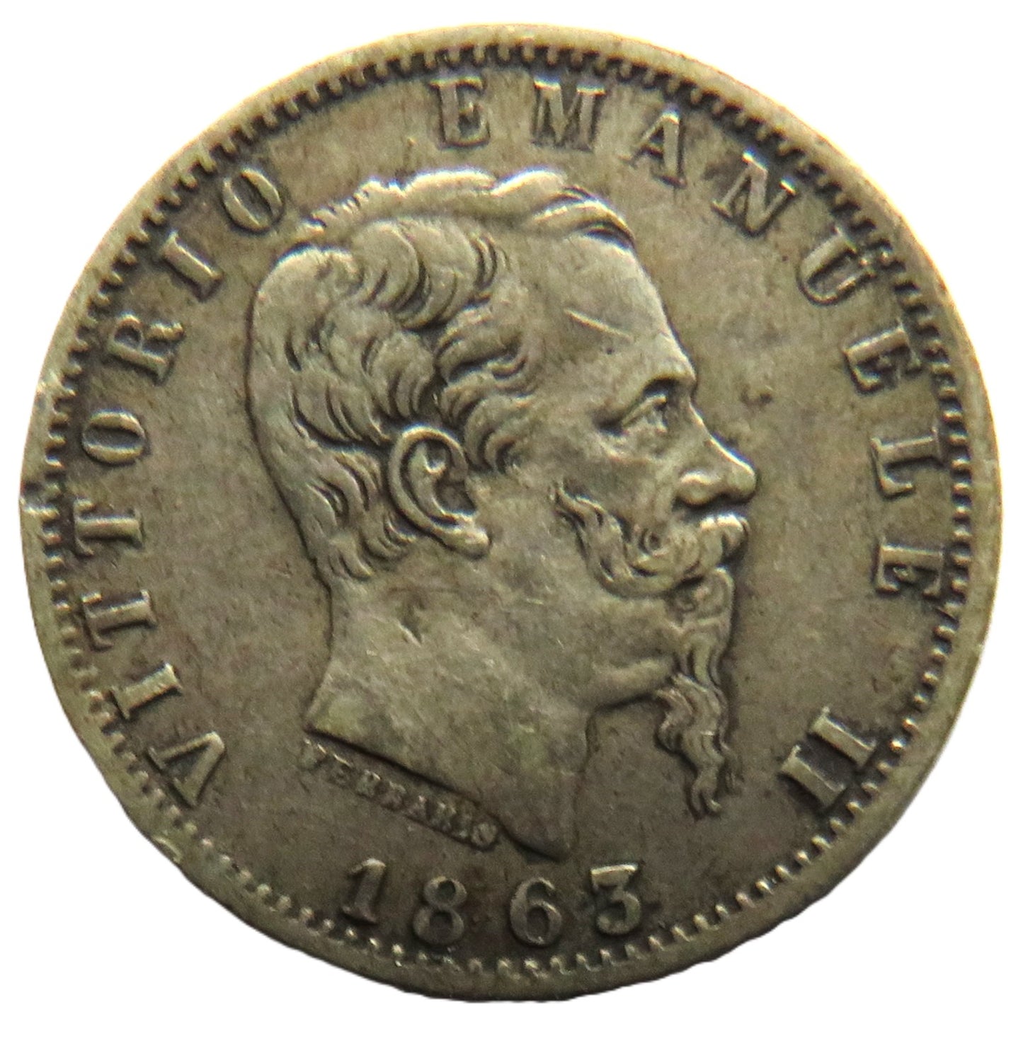 1863 Italy Silver 20 Centesimi Coin