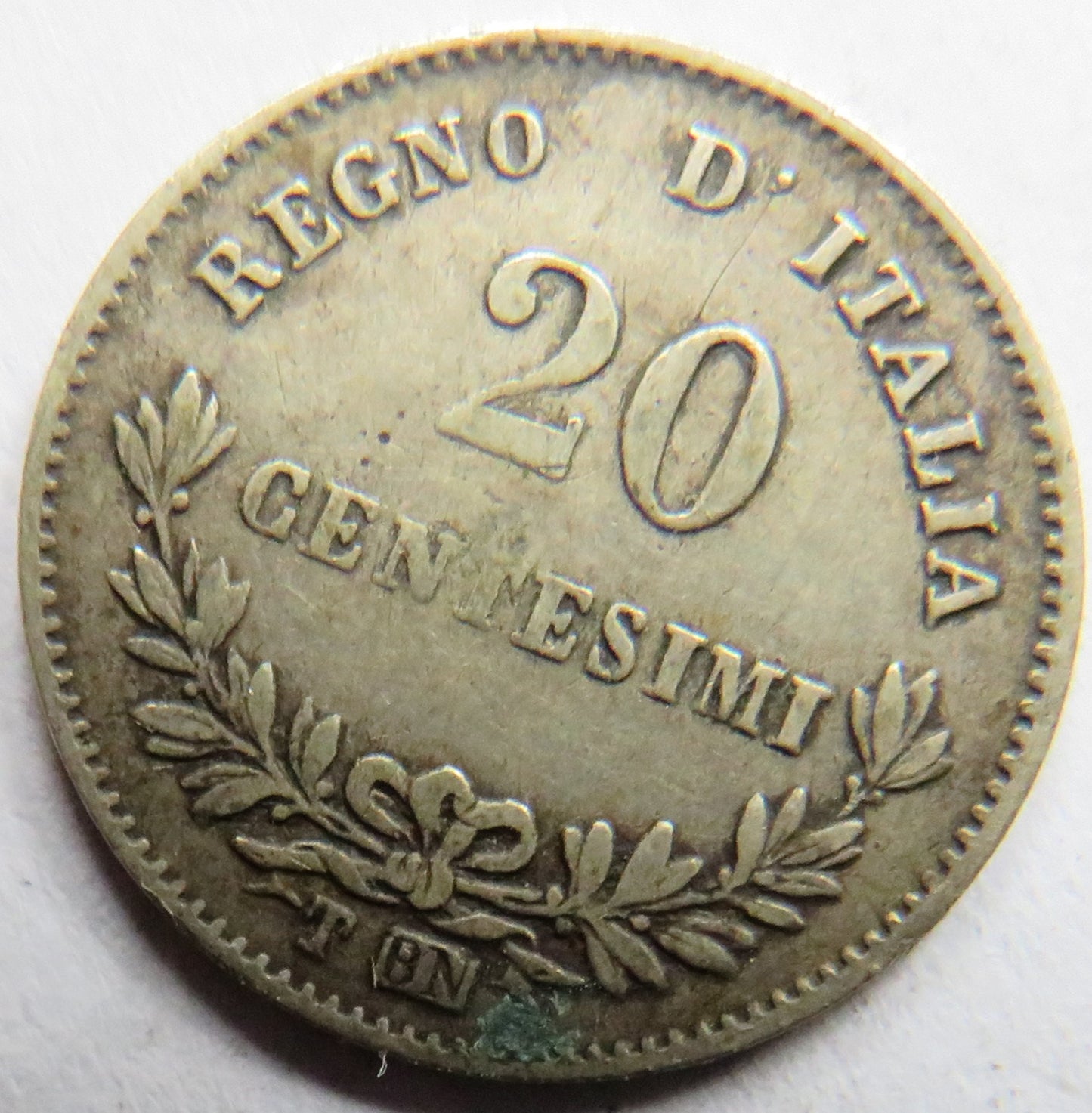 1863 Italy Silver 20 Centesimi Coin
