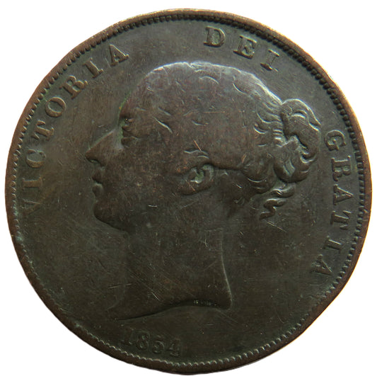 1854 Queen Victoria Young Head One Penny Coin - Great Britain