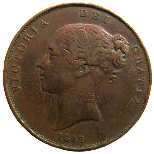 1848 Queen Victoria Young Head One Penny Coin - Great Britain