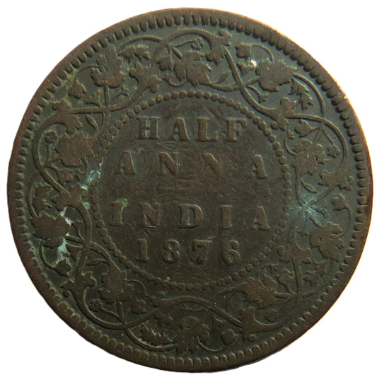1876 Queen Victoria India 1/2 Half-Anna Coin