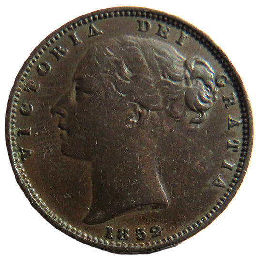 1852 Queen Victoria Young Head Farthing Coin - Great Britain