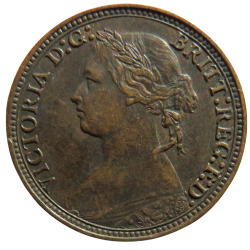 1880 Queen Victoria Bun Head Farthing Coin - Great Britain