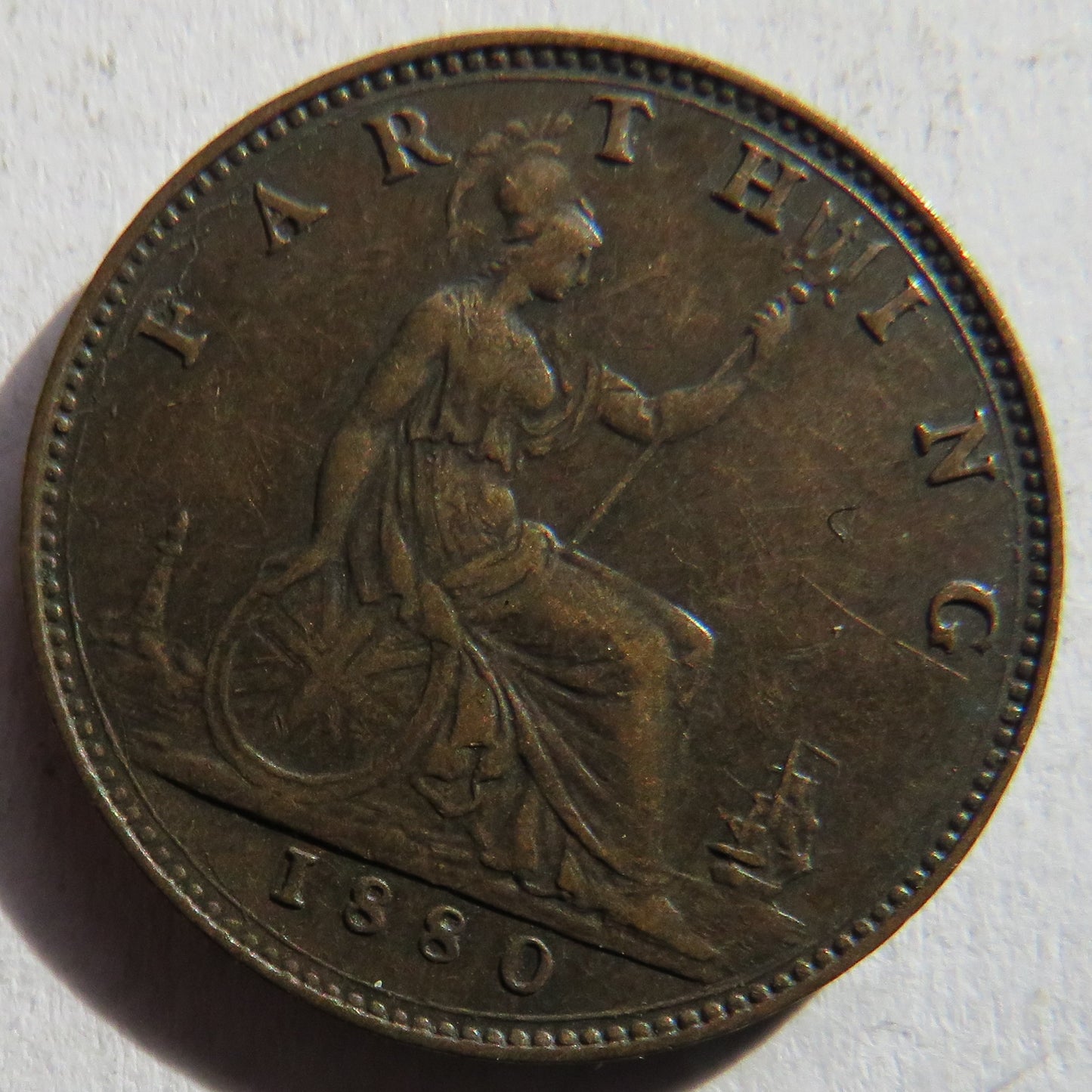 1880 Queen Victoria Bun Head Farthing Coin - Great Britain
