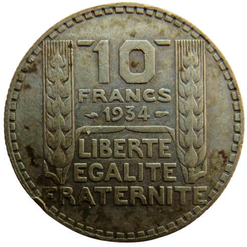 1934 France Silver 10 Francs Coin