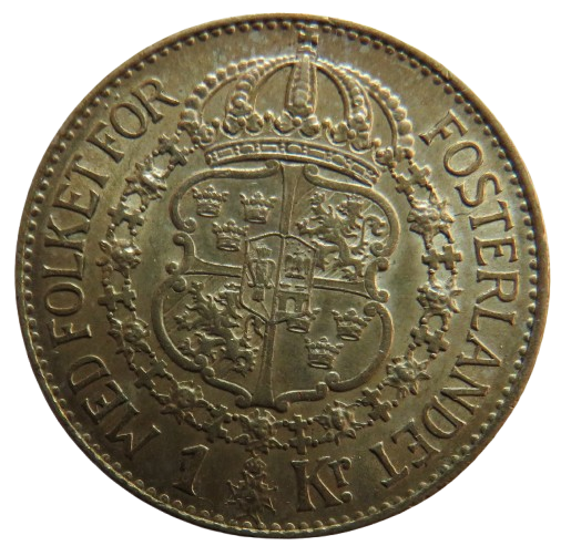 1926 Sweden Silver One Krona Coin In High Grade