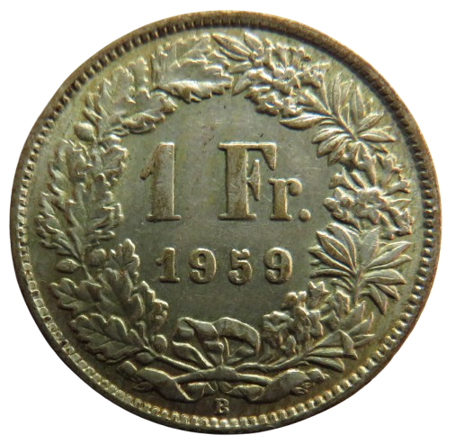 1959 Switzerland Silver One Franc Coin