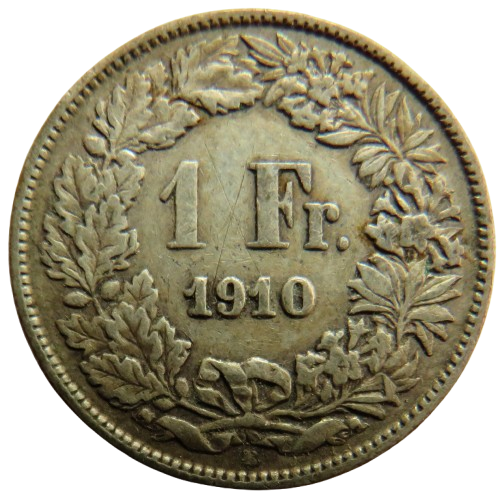 1910 Switzerland Silver One Franc Coin