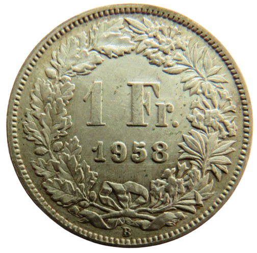 1958 Switzerland Silver One Franc Coin