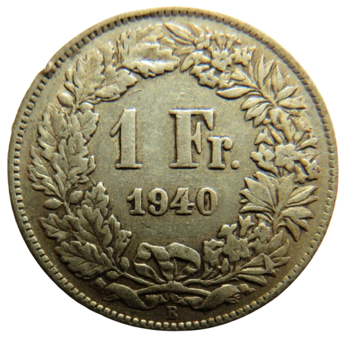 1940 Switzerland Silver One Franc Coin