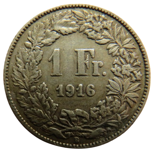 1916 Switzerland Silver One Franc Coin