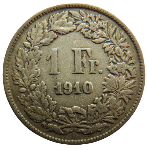 1910 Switzerland Silver One Franc Coin