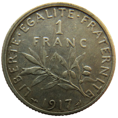 1917 France Silver One Franc Coin