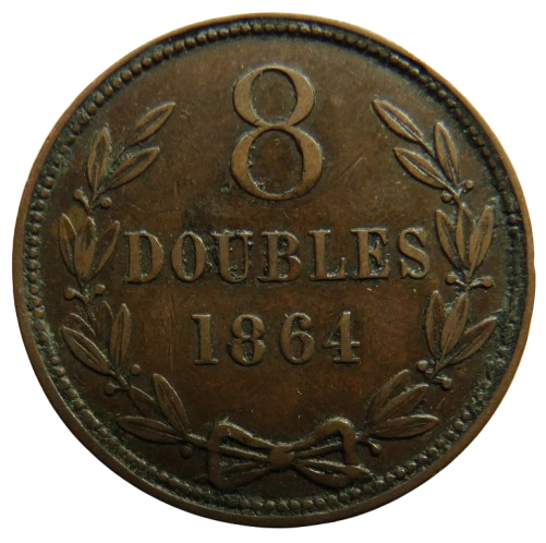 1864 Guernsey 8 Doubles Coin