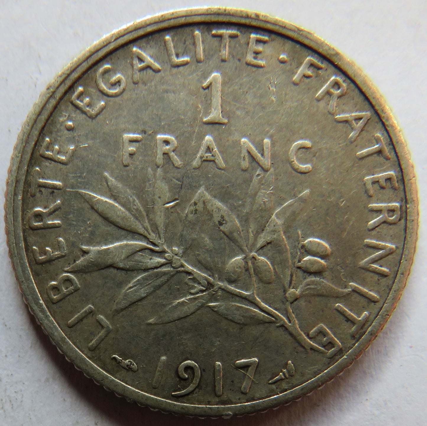 1917 France Silver One Franc Coin