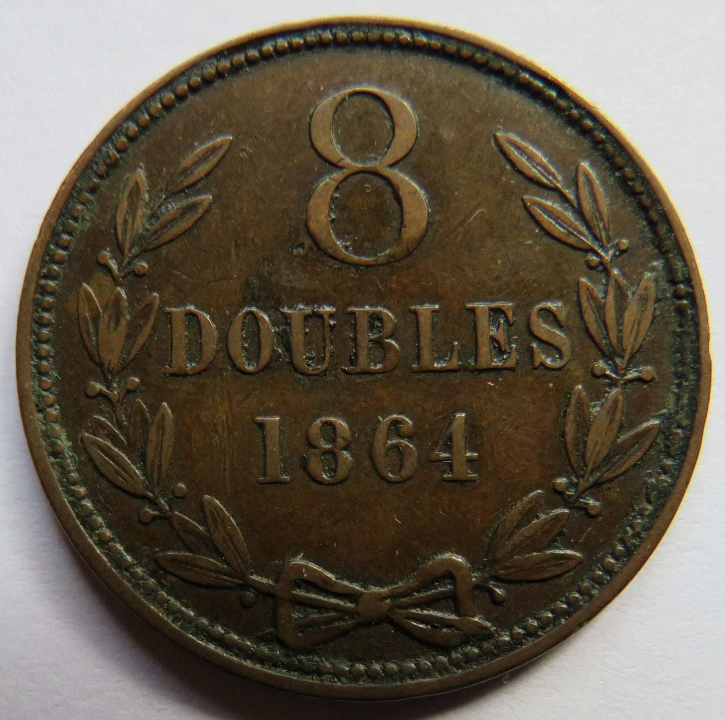 1864 Guernsey 8 Doubles Coin