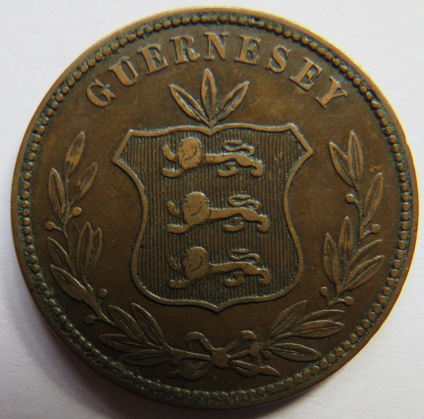 1864 Guernsey 8 Doubles Coin