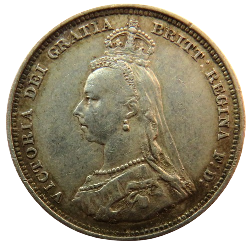 1887 Queen Victoria Jubilee Head Silver Shilling Coin - Great Britain
