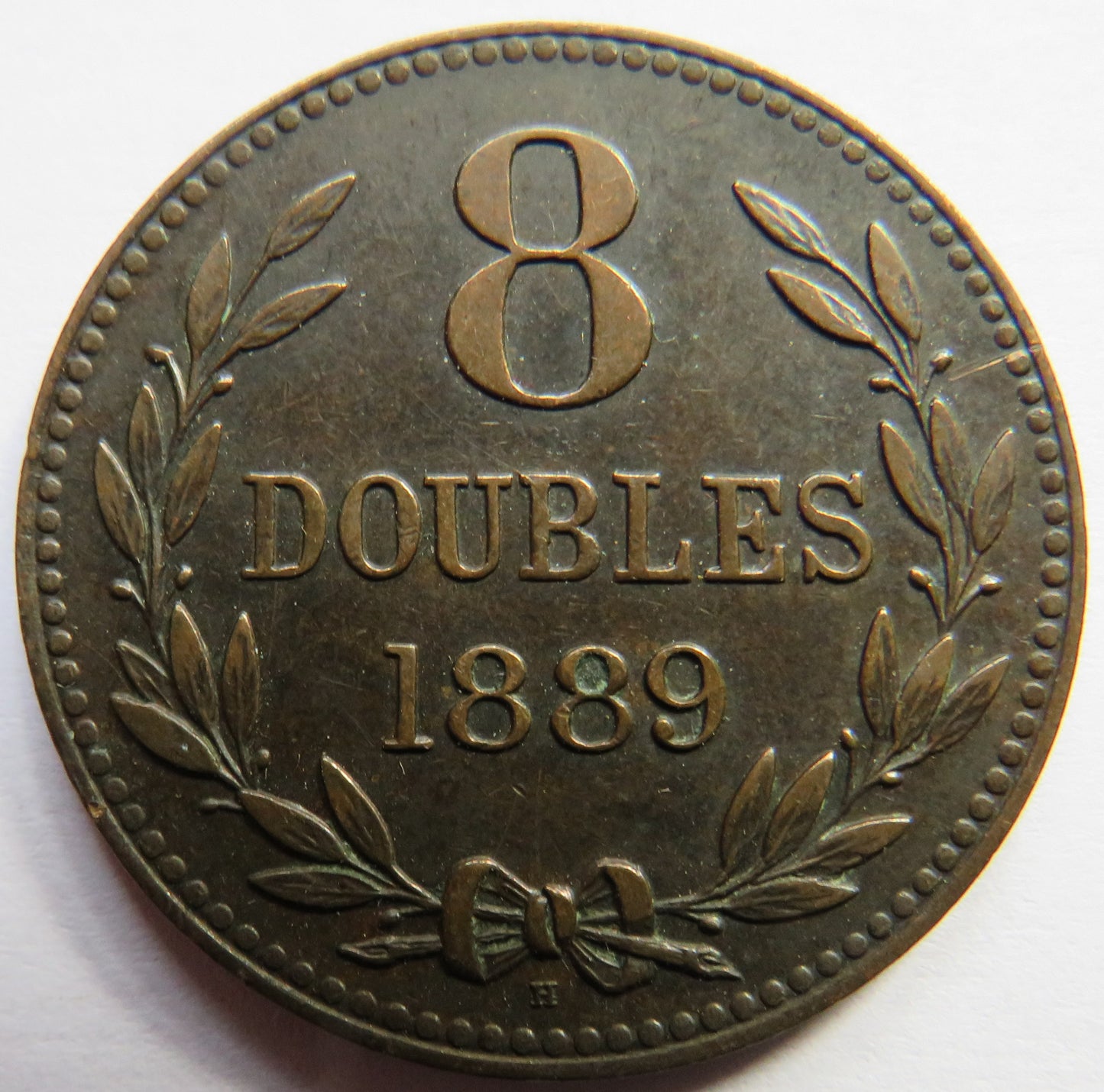 1889-H Guernsey 8 Doubles Coin