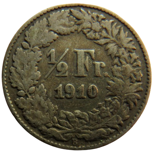 1910 Switzerland Silver 1/2 Franc Coin