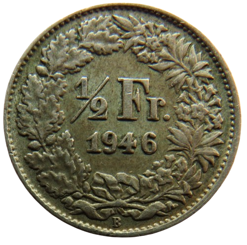 1946 Switzerland Silver 1/2 Franc Coin