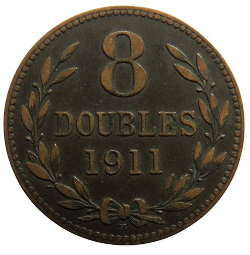 1911-H Guernsey 8 Doubles Coin