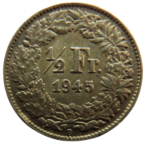 1945 Switzerland Silver 1/2 Franc Coin
